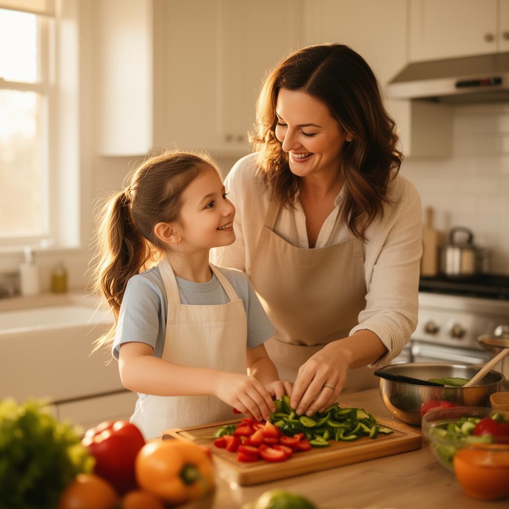 Madre e figlia che cucinano insieme in cucina